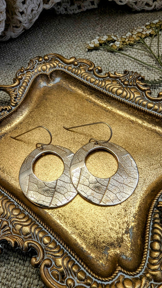 Earrings, Botanical print rings in bronze