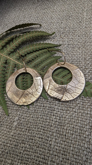 Boucles d'oreilles, Anneaux impression botanique en bronze
