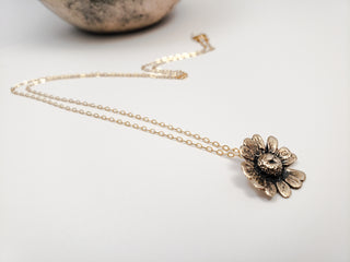 Chamomile Flower Necklace in Bronze and Gold Filled