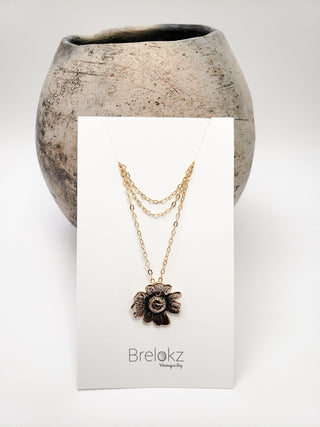 Chamomile Flower Necklace in Bronze and Gold Filled