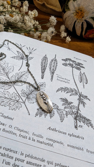 Antique silver medallion, Lavender Flowers