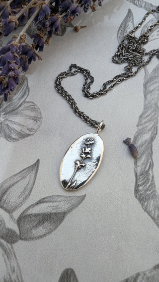 Antique silver medallion, Lavender Flowers