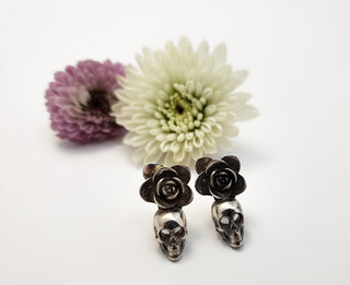 Silver Skeleton and Flowers Earrings