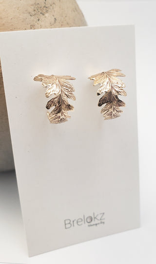 Fern leaf hoop earrings in bronze