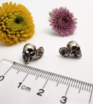 Silver Skeleton and Rosette Earrings