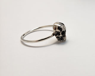 Skeleton and Flower double ring in silver