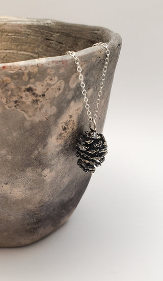 Oxidized Silver Alder Cone Necklace