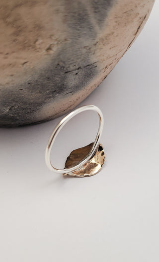 Elm leaf ring in bronze and silver