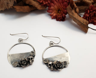 Skeleton and Flowers silver earrings