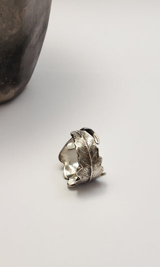 Oxidized silver Fern leaf ring