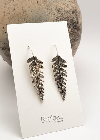 Fern leaf earrings in oxidized silver