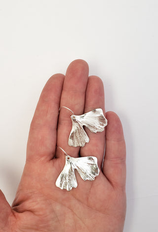 Boucles d'oreilles feuilles de Ginkgo en argent