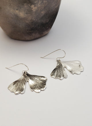 Silver Ginkgo leaf earrings