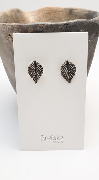 Elm Leaf earrings in oxidized silver