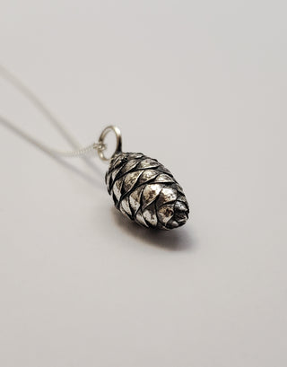 White Pine Cone necklace in oxidized silver