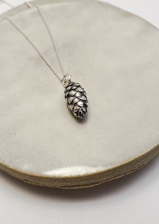White Pine Cone necklace in oxidized silver