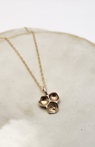 Honeycomb necklace bronze and Gold Filled 14k