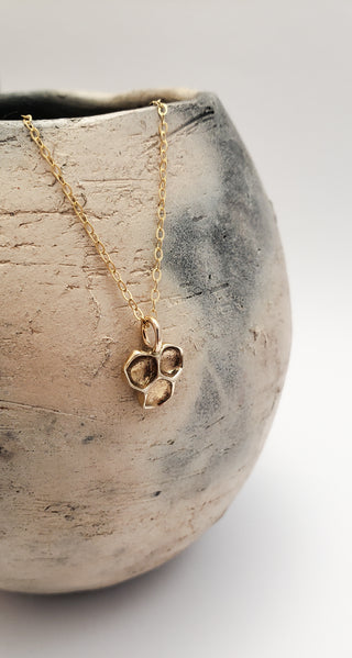Honeycomb necklace bronze and Gold Filled 14k