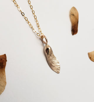 Maple key necklace in bronze and Gold Filled 14k