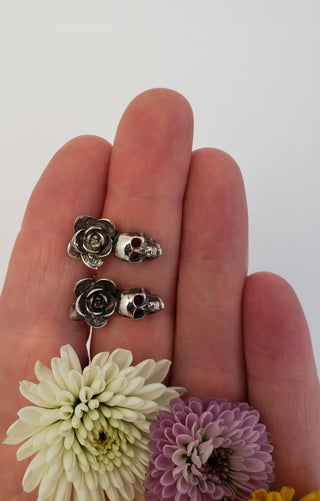Silver Skeleton and Flowers Earrings