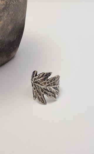 Tomato Leaf ring in Oxidized silver